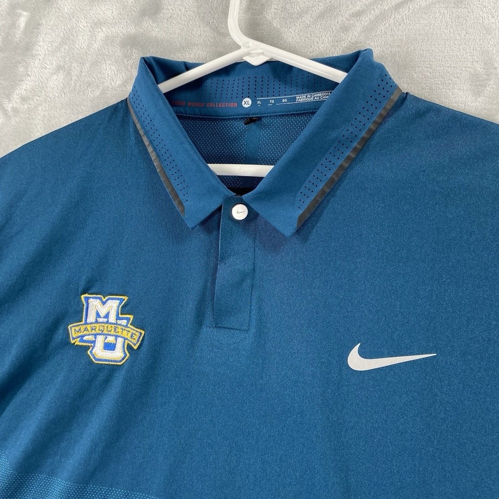 Nike Polo Shirt Mens XL Tiger Woods Collection Marquette University Dri-Fit Golf